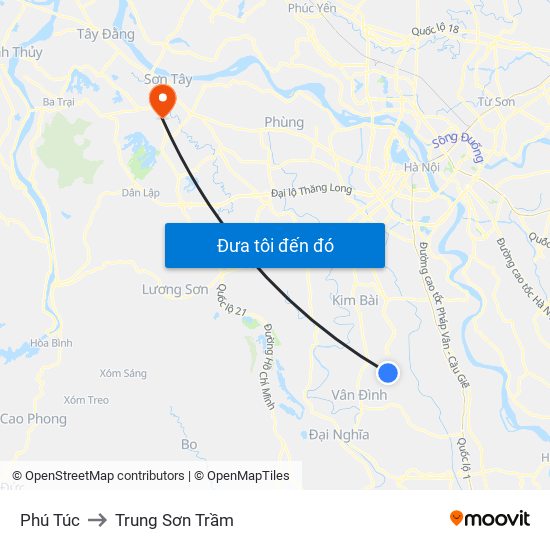 Phú Túc to Trung Sơn Trầm map