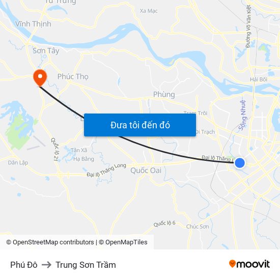 Phú Đô to Trung Sơn Trầm map