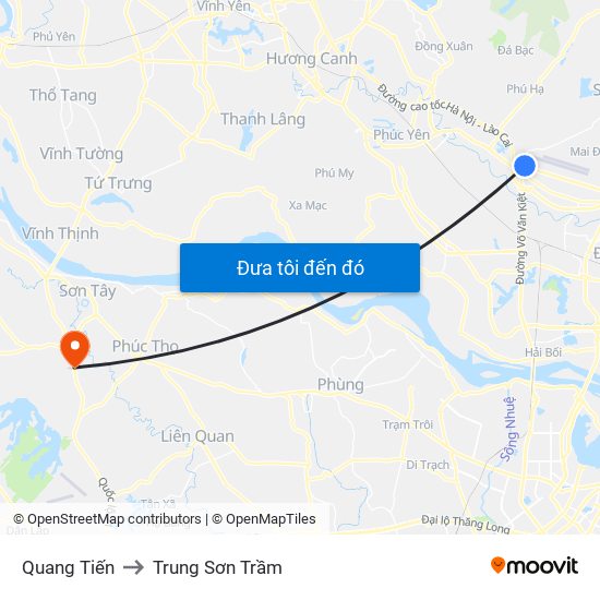 Quang Tiến to Trung Sơn Trầm map