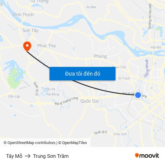 Tây Mỗ to Trung Sơn Trầm map