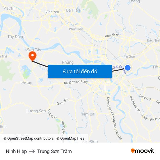 Ninh Hiệp to Trung Sơn Trầm map