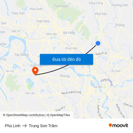Phù Linh to Trung Sơn Trầm map
