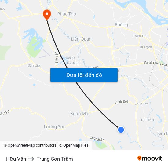 Hữu Văn to Trung Sơn Trầm map