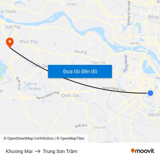 Khương Mai to Trung Sơn Trầm map