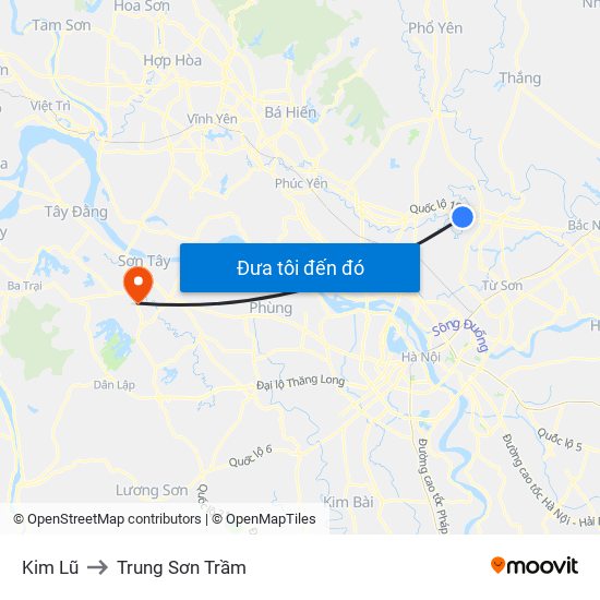 Kim Lũ to Trung Sơn Trầm map