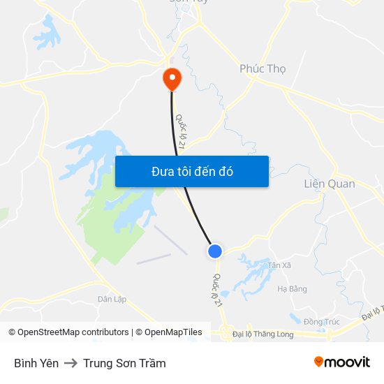 Bình Yên to Trung Sơn Trầm map