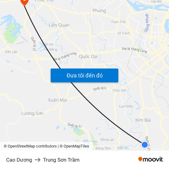 Cao Dương to Trung Sơn Trầm map