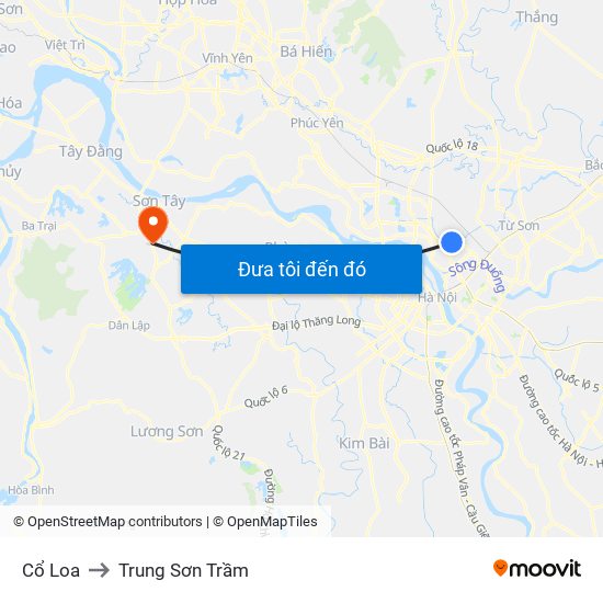 Cổ Loa to Trung Sơn Trầm map