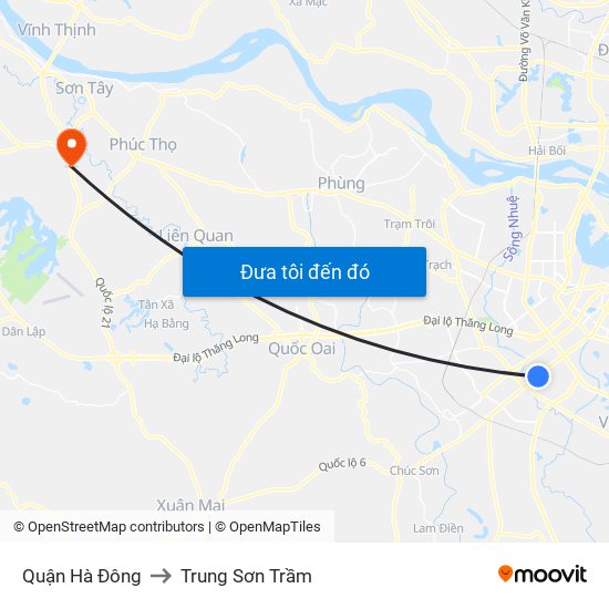 Quận Hà Đông to Trung Sơn Trầm map