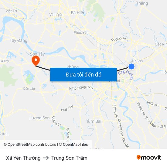 Xã Yên Thường to Trung Sơn Trầm map