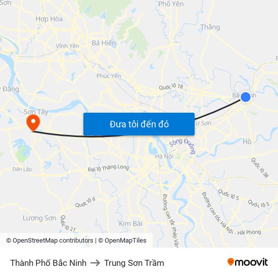 Thành Phố Bắc Ninh to Trung Sơn Trầm map