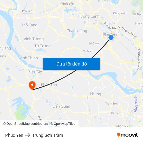 Phúc Yên to Trung Sơn Trầm map