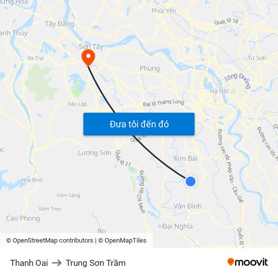Thanh Oai to Trung Sơn Trầm map