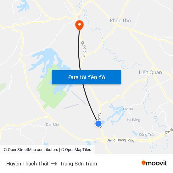 Huyện Thạch Thất to Trung Sơn Trầm map