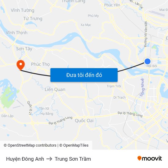Huyện Đông Anh to Trung Sơn Trầm map