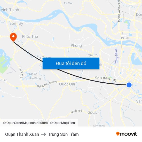 Quận Thanh Xuân to Trung Sơn Trầm map