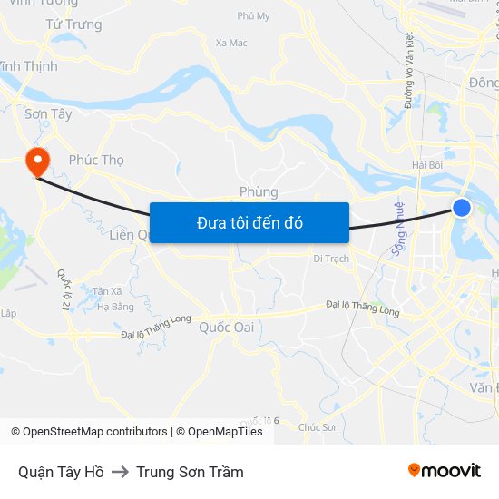 Quận Tây Hồ to Trung Sơn Trầm map