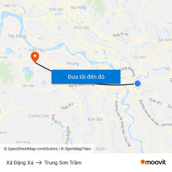 Xã Đặng Xá to Trung Sơn Trầm map