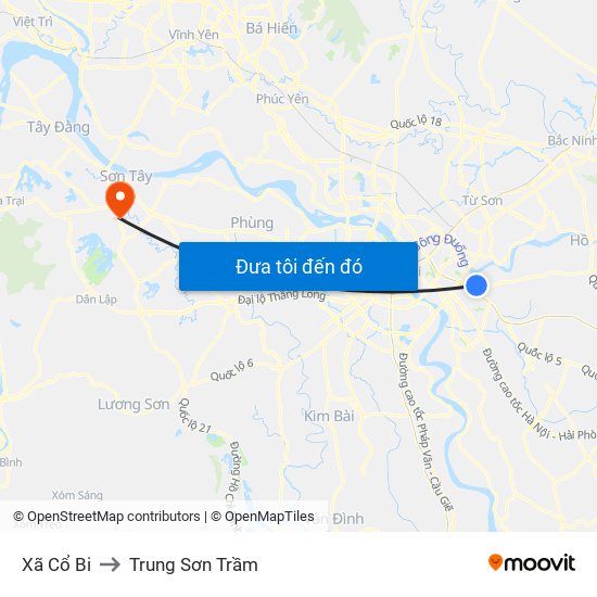 Xã Cổ Bi to Trung Sơn Trầm map