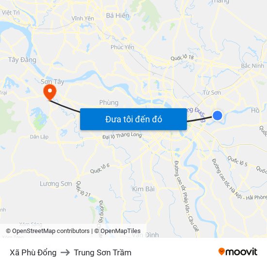 Xã Phù Đổng to Trung Sơn Trầm map