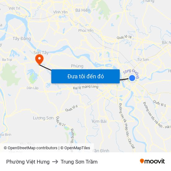 Phường Việt Hưng to Trung Sơn Trầm map