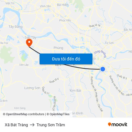 Xã Bát Tràng to Trung Sơn Trầm map