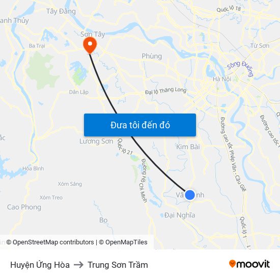 Huyện Ứng Hòa to Trung Sơn Trầm map