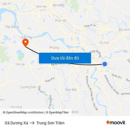 Xã Dương Xá to Trung Sơn Trầm map