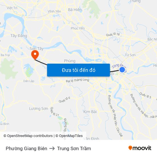 Phường Giang Biên to Trung Sơn Trầm map