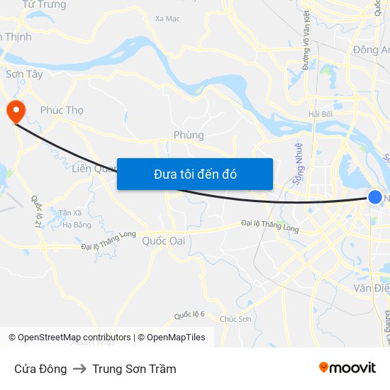 Cửa Đông to Trung Sơn Trầm map