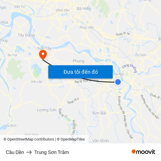 Cầu Dền to Trung Sơn Trầm map