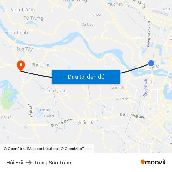 Hải Bối to Trung Sơn Trầm map