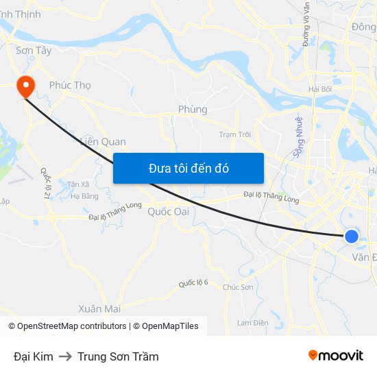 Đại Kim to Trung Sơn Trầm map