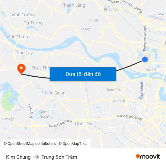 Kim Chung to Trung Sơn Trầm map