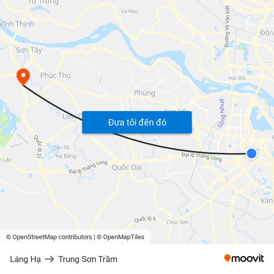 Láng Hạ to Trung Sơn Trầm map