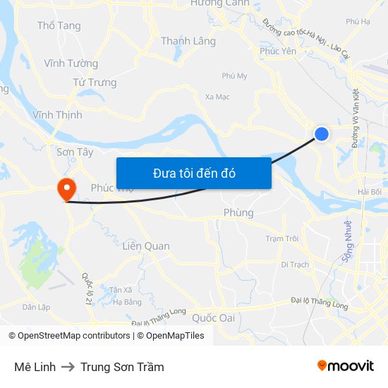 Mê Linh to Trung Sơn Trầm map