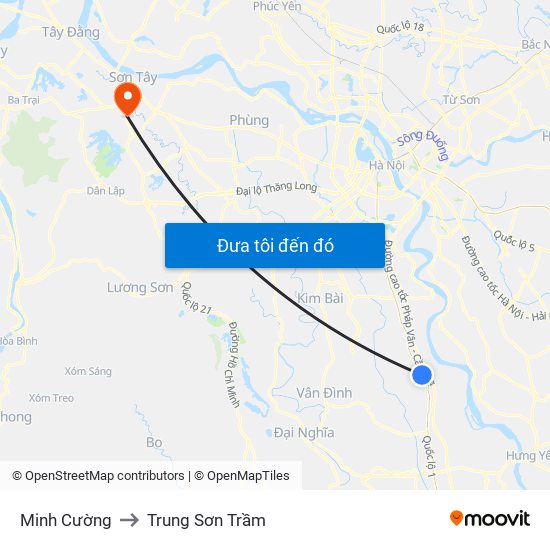 Minh Cường to Trung Sơn Trầm map