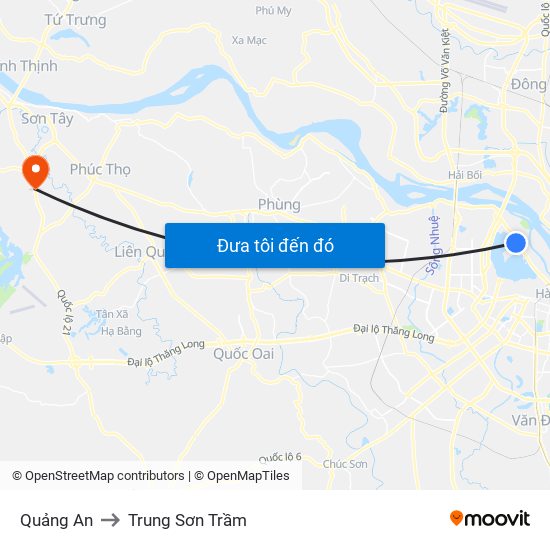 Quảng An to Trung Sơn Trầm map