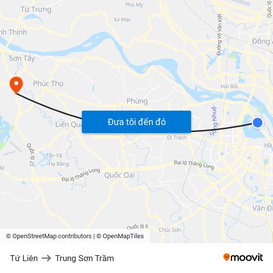 Tứ Liên to Trung Sơn Trầm map