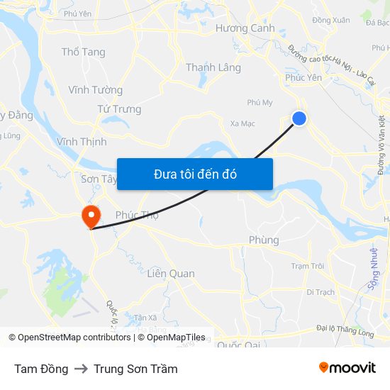 Tam Đồng to Trung Sơn Trầm map