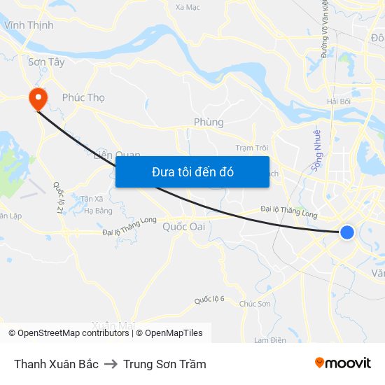 Thanh Xuân Bắc to Trung Sơn Trầm map