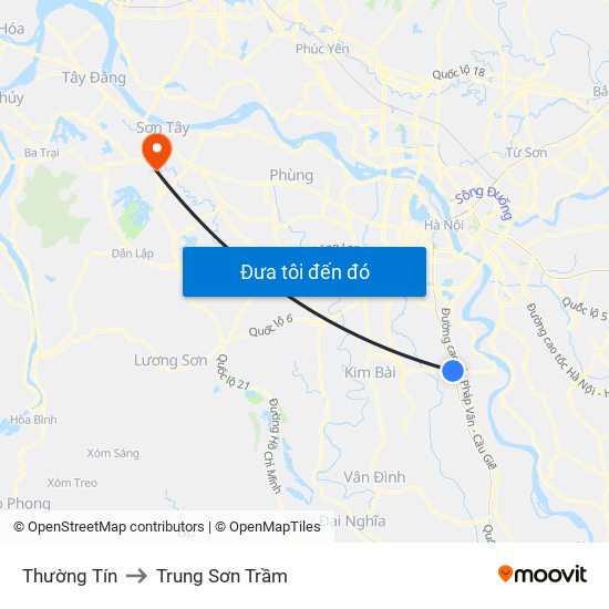 Thường Tín to Trung Sơn Trầm map