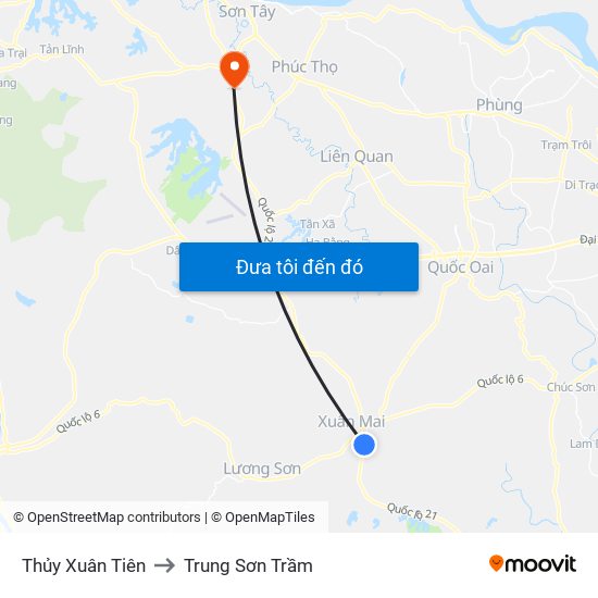 Thủy Xuân Tiên to Trung Sơn Trầm map