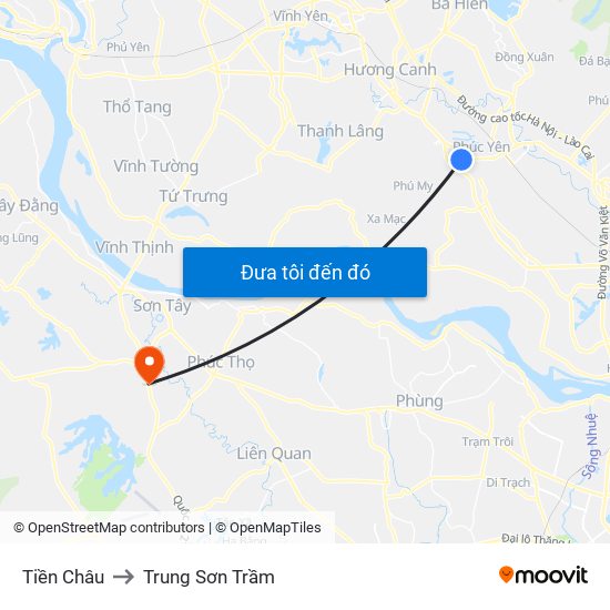 Tiền Châu to Trung Sơn Trầm map