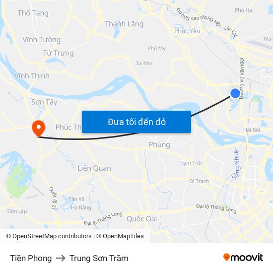 Tiền Phong to Trung Sơn Trầm map
