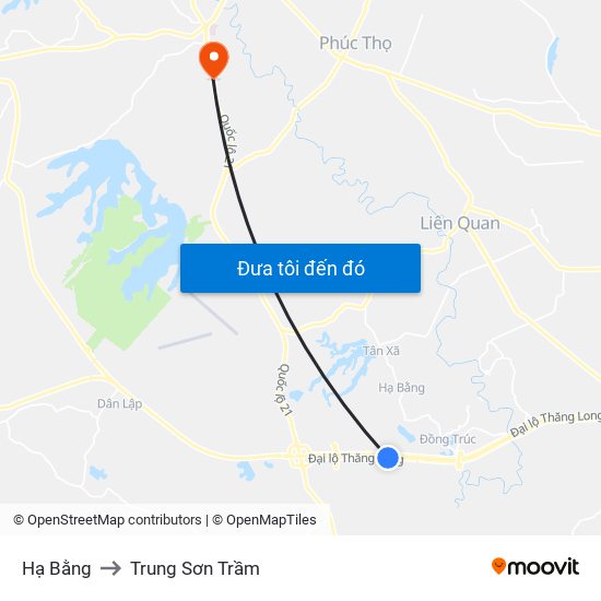 Hạ Bằng to Trung Sơn Trầm map