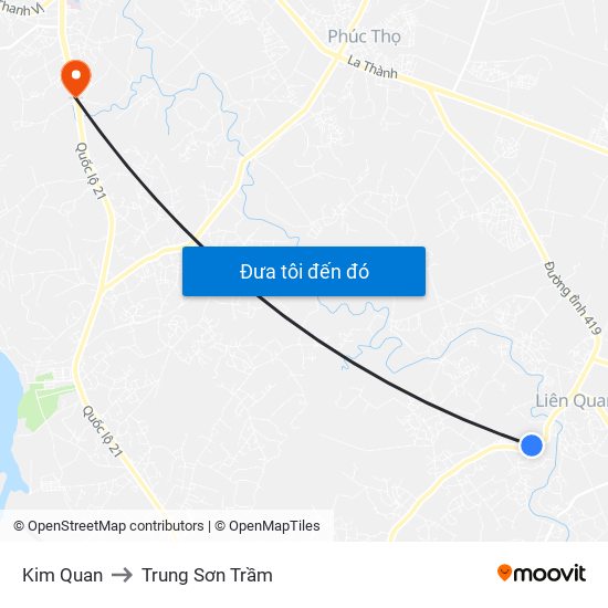 Kim Quan to Trung Sơn Trầm map