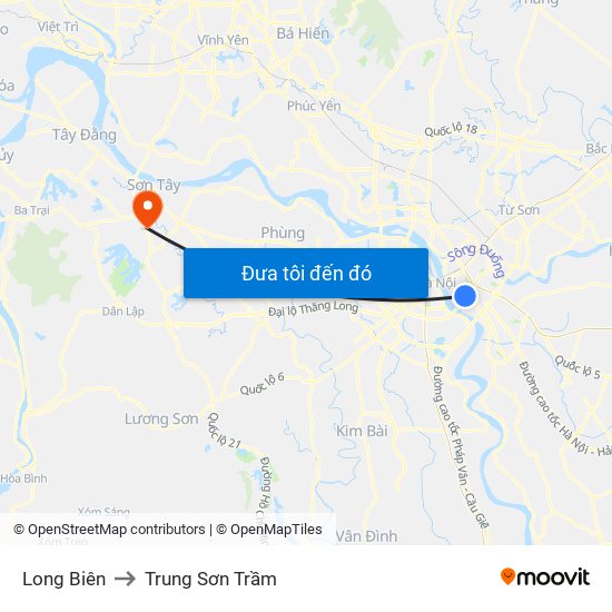 Long Biên to Trung Sơn Trầm map