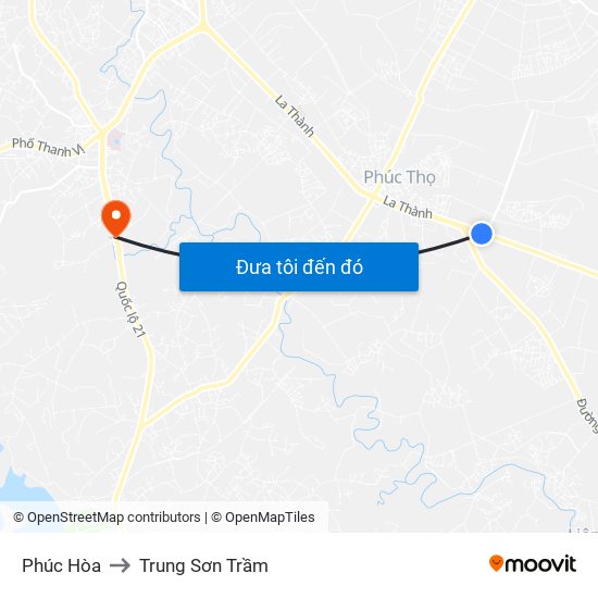 Phúc Hòa to Trung Sơn Trầm map