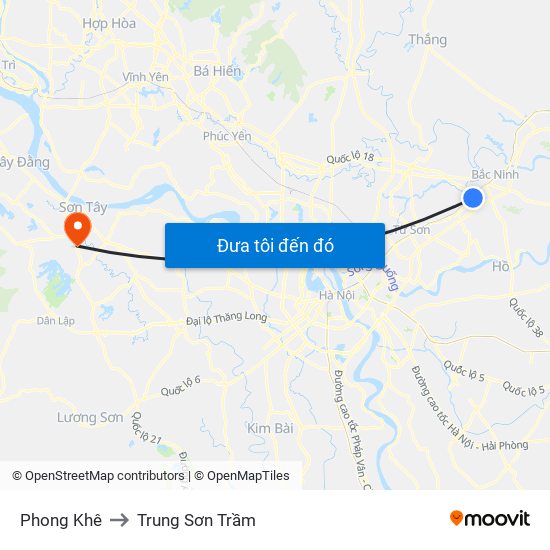 Phong Khê to Trung Sơn Trầm map